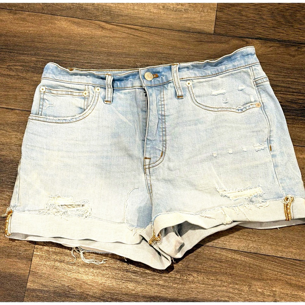 Madewell Womens Mid-Rise Light Wash Blue Denim Cut Off Shorts Size 29 5-Pocket